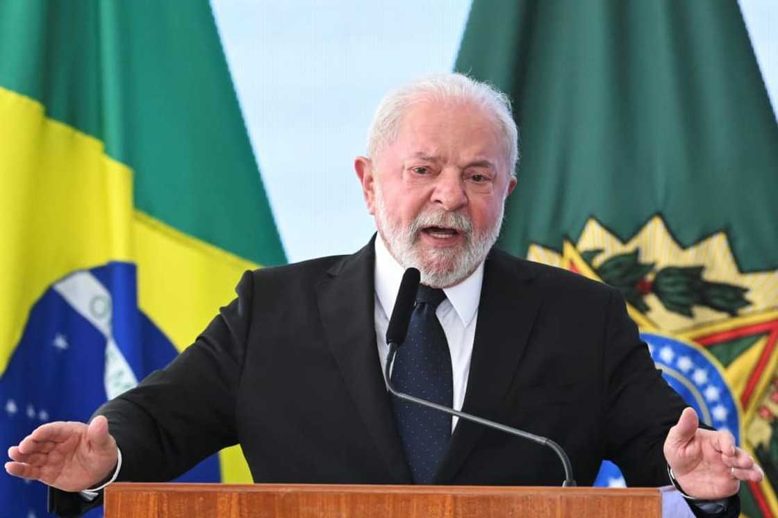 Brazilian President Luiz Inacio Lula da Silva delivers a speech during the launching ceremony of the National Public Security Program (PRONASCI) at the Planalto Palace in Brasilia on March 15, 2023.