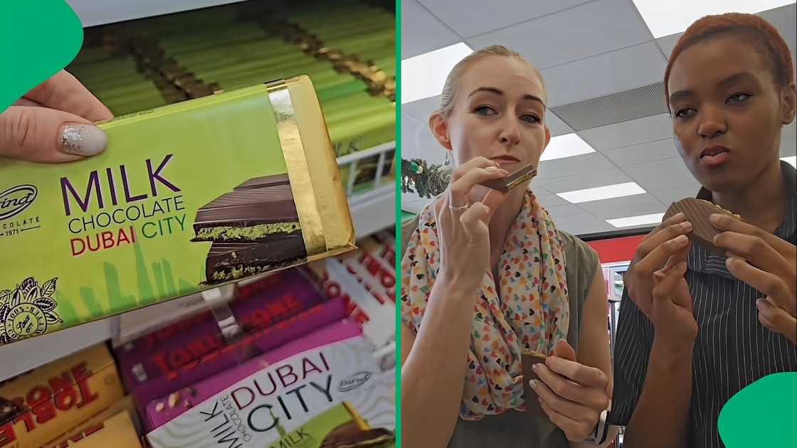 A TikTok video shows a woman trying out the R400 Dubai chocolate.