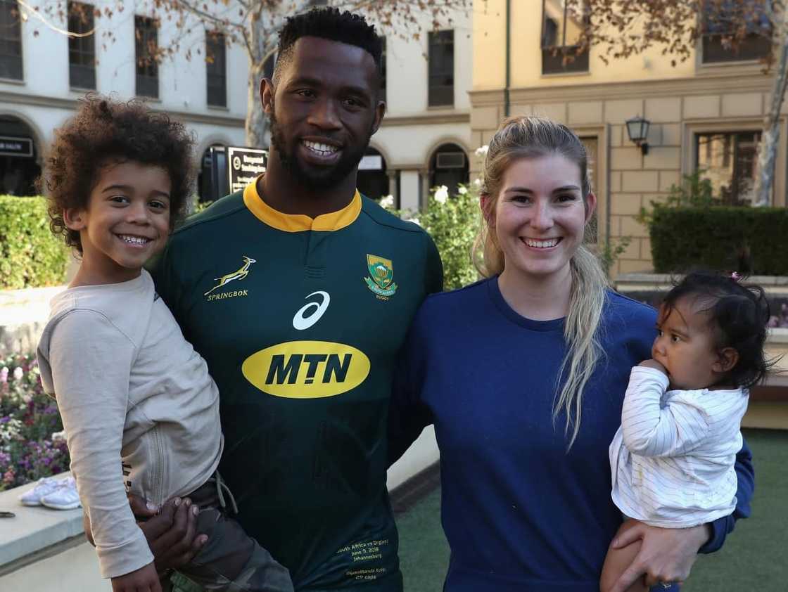 Siya Kolisi with his ex-wife Rachel Kolisi and two children Siya Kolisi with his ex-wife Rachel Kolisi and two children