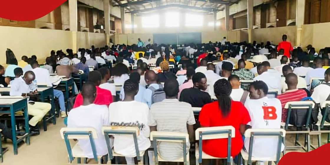 University students sit in class listening to a lecture.