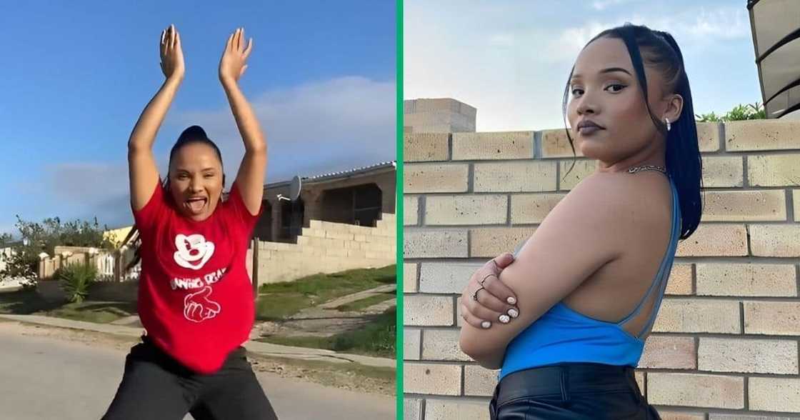 Woman dancing in red top and posing in blue top Woman dancing in red top and posing in blue top