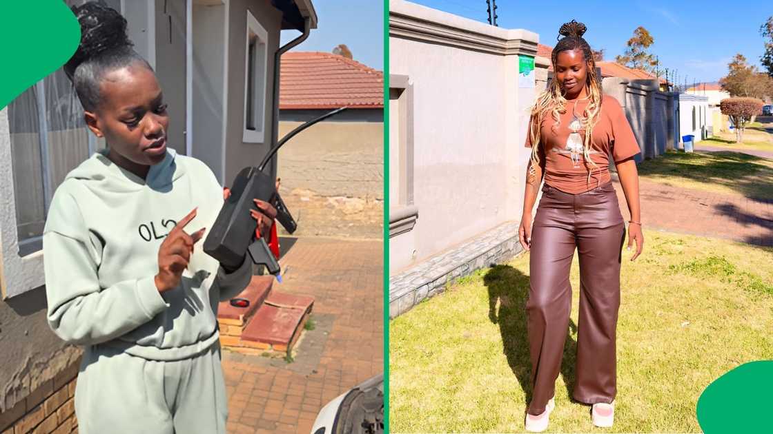 She successfully started her vehicle before inflating her flat tyre She successfully started her vehicle before inflating her flat tyre