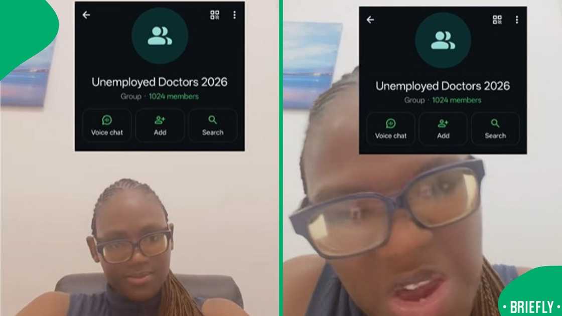 The screenshot on the right showed a screenshot from a WhatsApp group of unemployed doctors