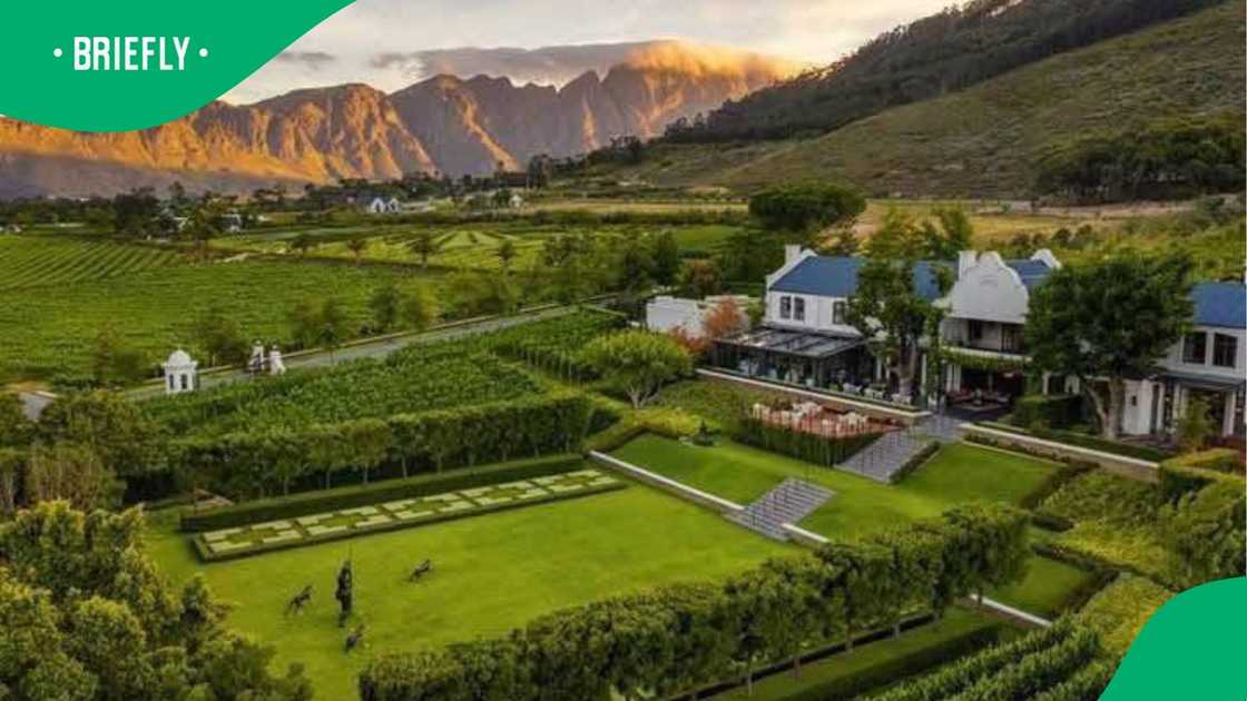 An arial view of stellenbosch mountains and winery