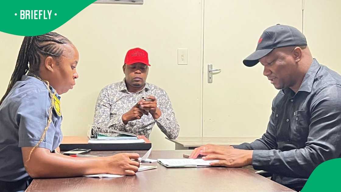 Marshall Dlamini was at the Pretoria Central Police Station to open a case against Dean Macpherson Marshall Dlamini was at the Pretoria Central Police Station to open a case against Dean Macpherson