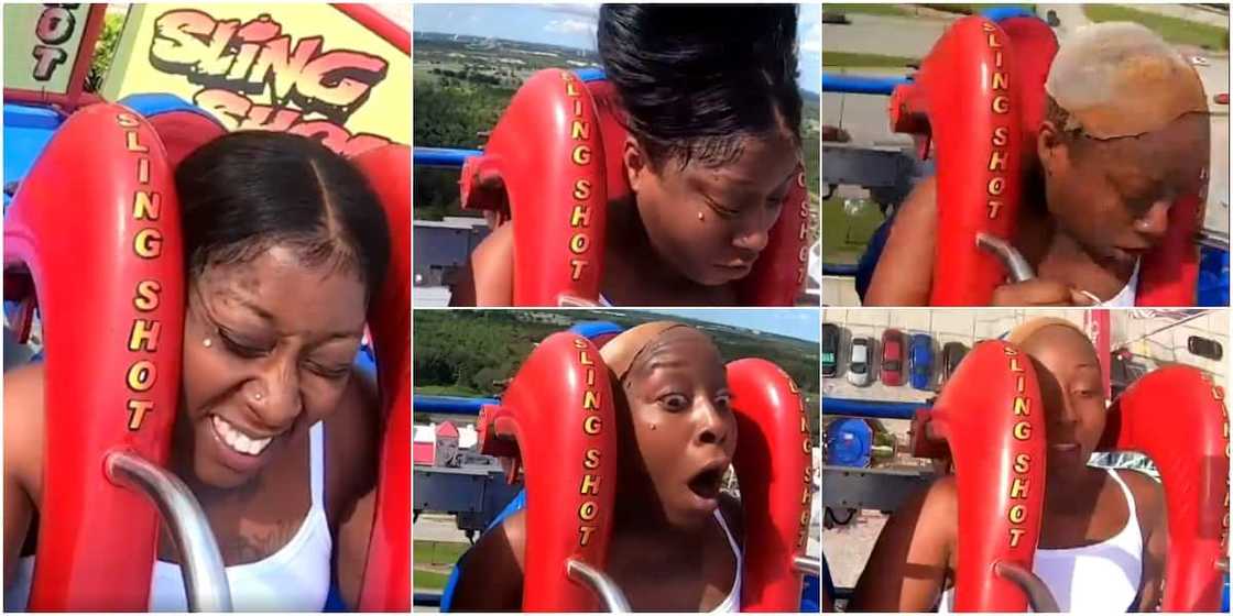 The wind decided to spoil the fun for the young lady The wind decided to spoil the fun for the young lady
