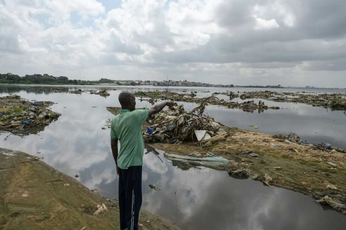 The Ebrie lagoon which abuts Ivory Coast's economic capital Abidjan is choked by plastic pollution The Ebrie lagoon which abuts Ivory Coast's economic capital Abidjan is choked by plastic pollution