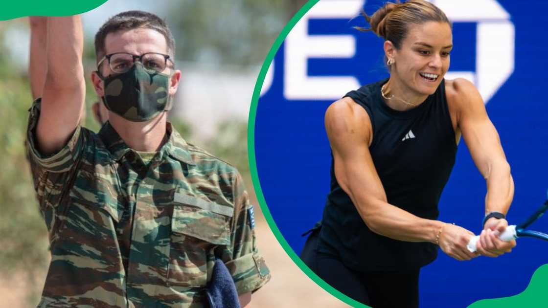 Konstantinos rocking his military uniform (L). Maria Sakkari at the 2024 US Open (R) Konstantinos rocking his military uniform (L). Maria Sakkari at the 2024 US Open (R)