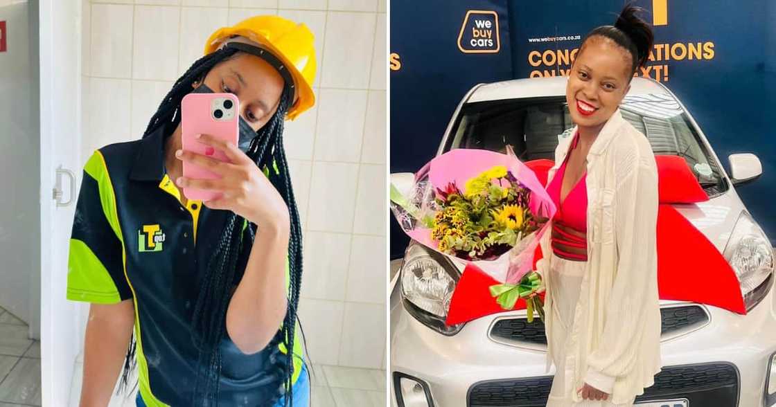 The young woman is thrilled about having a car and a job. The young woman is thrilled about having a car and a job.