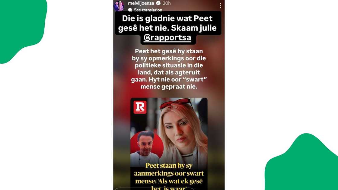 SA reacts to Mel Viljoen's husband Peet Viljoen's response about black people