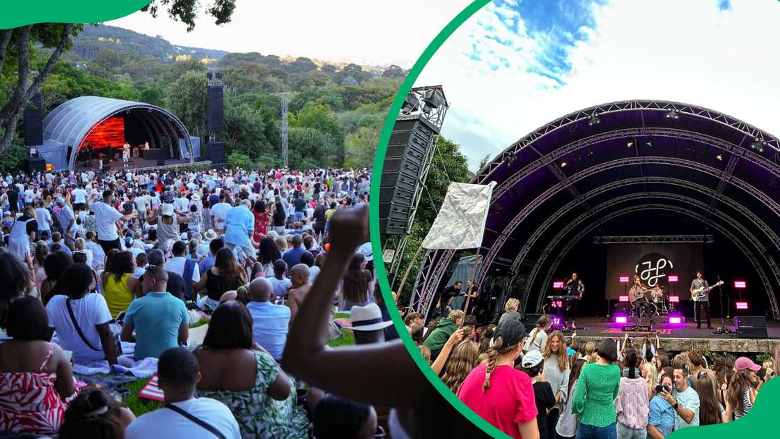 People enjoying the Kirstenbosch concerts and artists on stage People enjoying the Kirstenbosch concerts and artists on stage