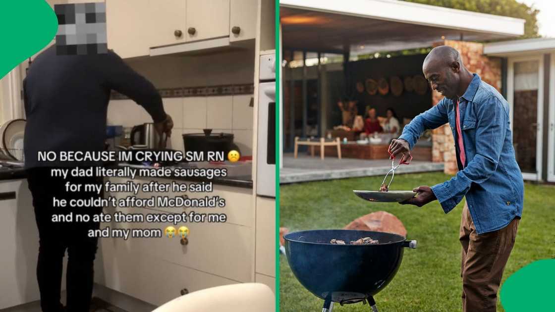 Man cooks sausages for his family Man cooks sausages for his family