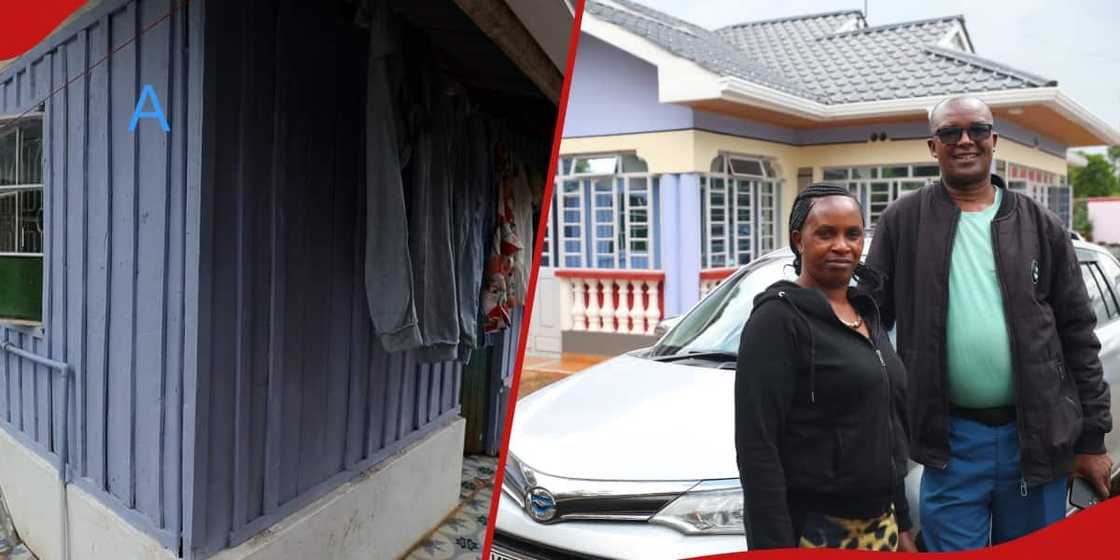 Collage showing Evanson Kinyua's houses before and after the win. Collage showing Evanson Kinyua's houses before and after the win.