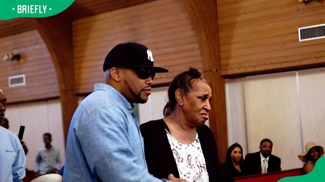 Frank Lucas Jr. and Julianna Farrait at Frank Lucas’ funeral at St. Luke African Methodist Episcopal Church in 2019