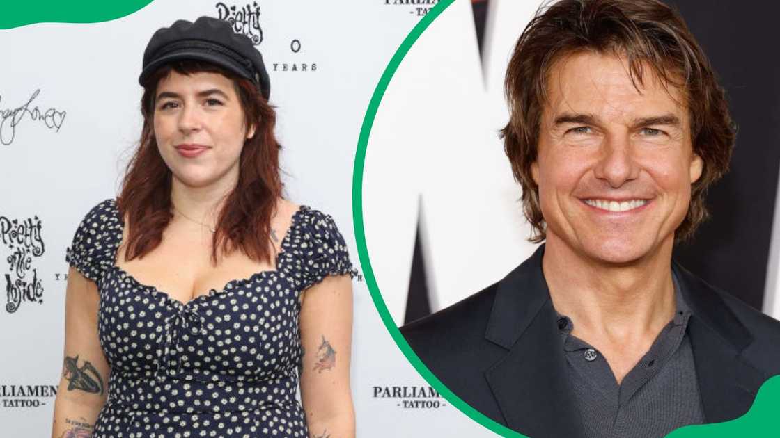 Bella during the 2021 Pretty On The Inside Courtney Love x Parliament Tattoo exhibition (L). Tom at the Mission: Impossible premiere in 2019 (R) Bella during the 2021 Pretty On The Inside Courtney Love x Parliament Tattoo exhibition (L). Tom at the Mission: Impossible premiere in 2019 (R)