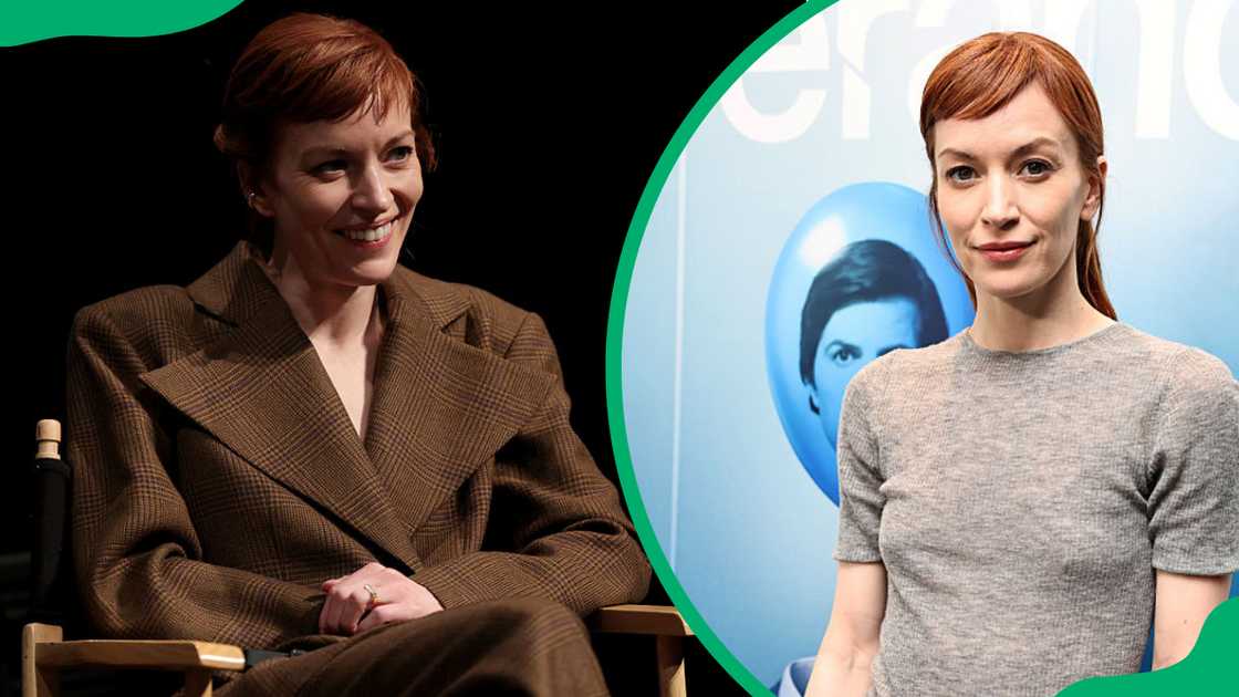 Britt Lower at a Q&A for Psycho Therapy (L) and Severance team event (R). Britt Lower at a Q&A for Psycho Therapy (L) and Severance team event (R).