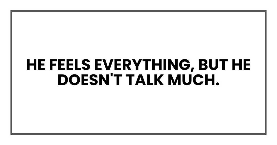 He feels everything, but he doesn't talk much. He feels everything, but he doesn't talk much.
