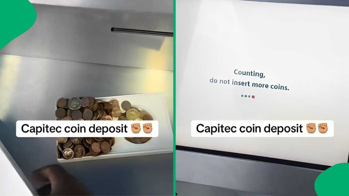 A man deposited coins into his Capitec Bank account. A man deposited coins into his Capitec Bank account.