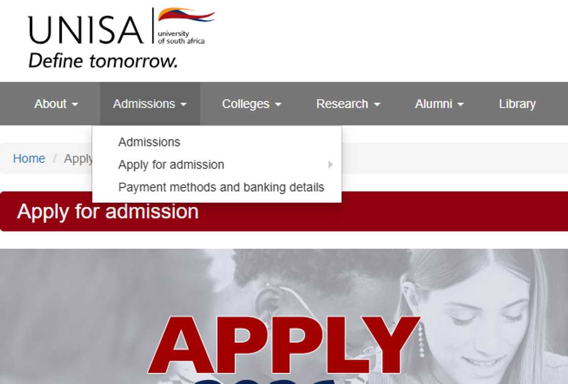 A screenshot of the UNISA website A screenshot of the UNISA website