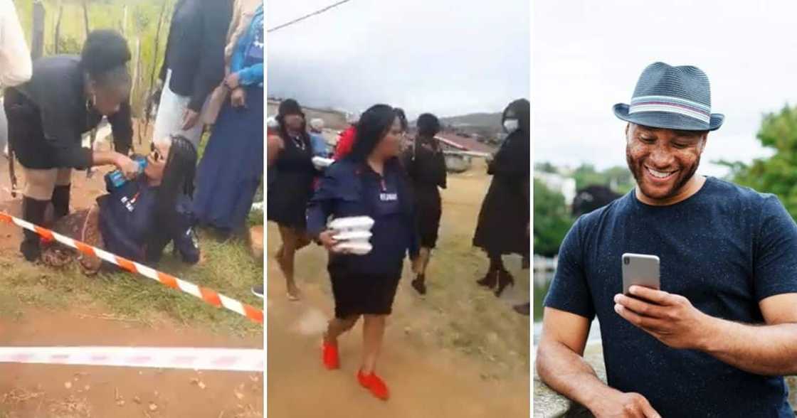 Video, Man Shading Mourning Woman, Funeral, 3 Takeaway Meals, Mzansi