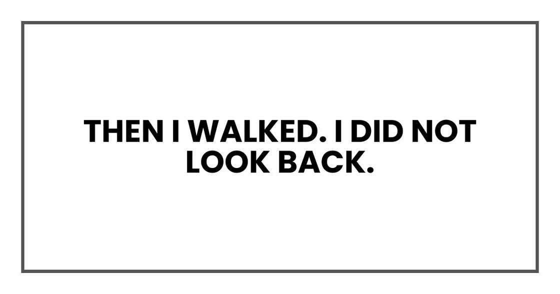 Then I walked. I did not look back. Then I walked. I did not look back.
