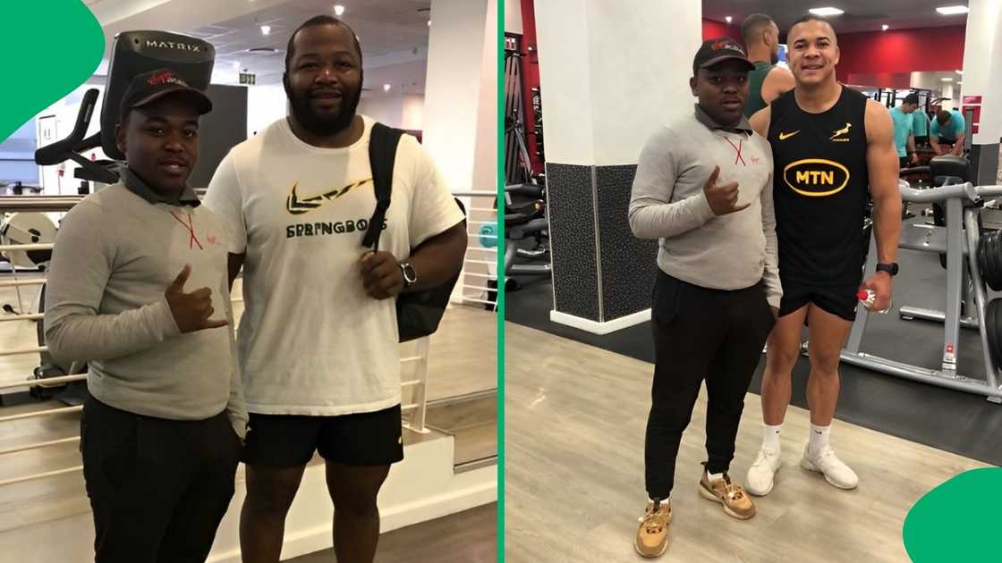 A man shared pictures of himself posing with Ox Nché and Cheslin Kolbe. A man shared pictures of himself posing with Ox Nché and Cheslin Kolbe.