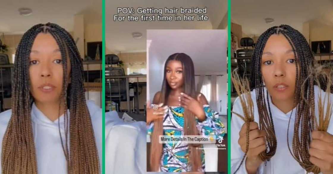 TikTok video of woman's first braids that went wrong