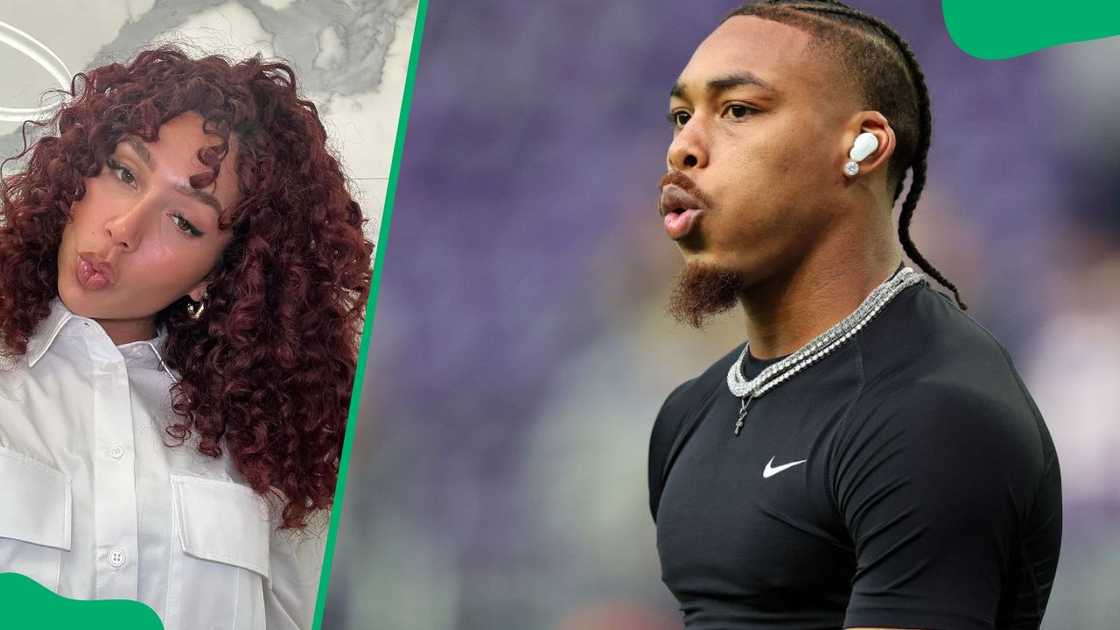 Tianna Harris rocking a white shirt (L). Justin Jefferson at the U.S. Bank Stadium in 2024 (R)