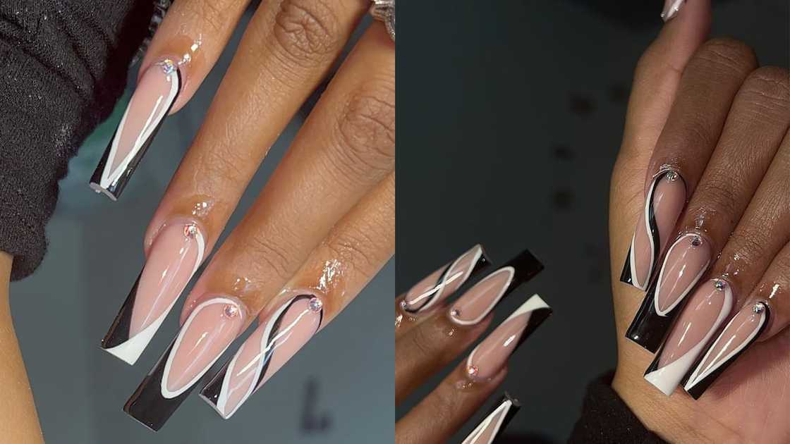 White and black coffin nail designs White and black coffin nail designs