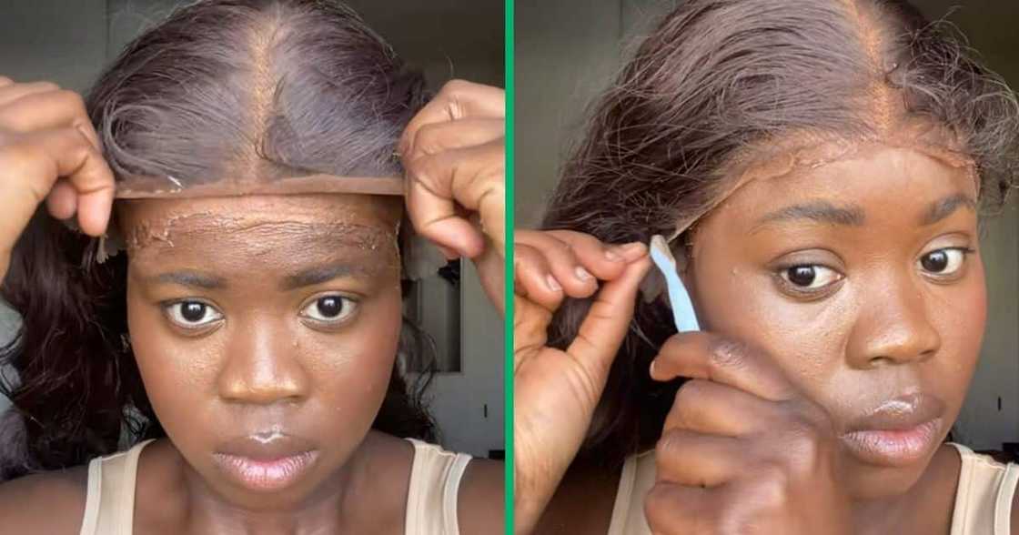 A South African woman shared a TikTok video of her lace wig installation A South African woman shared a TikTok video of her lace wig installation