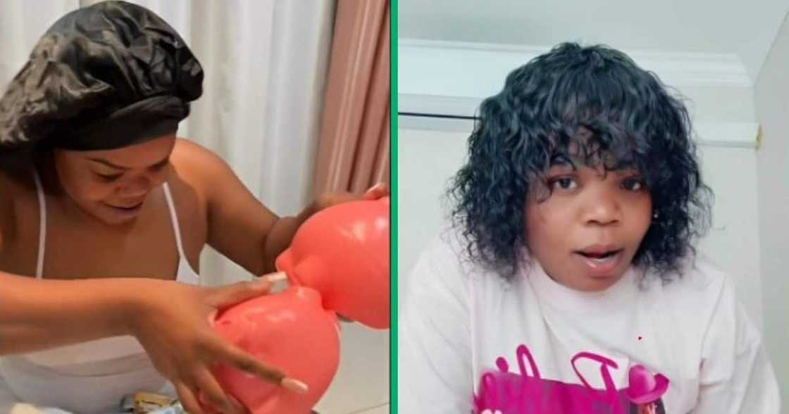 Woman in TikTok vide opens piggy bank Woman in TikTok vide opens piggy bank