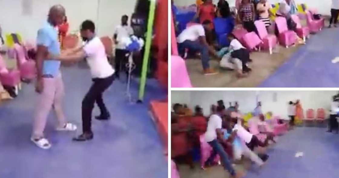 Video of a man getting tackled during church Video of a man getting tackled during church