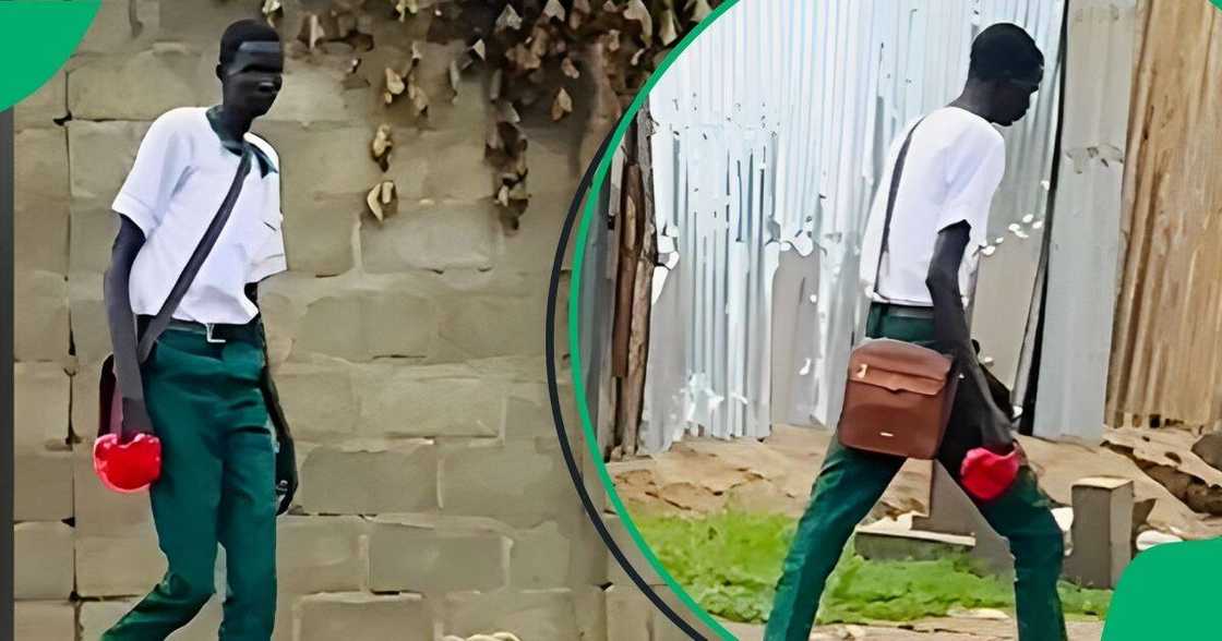 An exceptionally tall Grade 4 boy on his way to school An exceptionally tall Grade 4 boy on his way to school