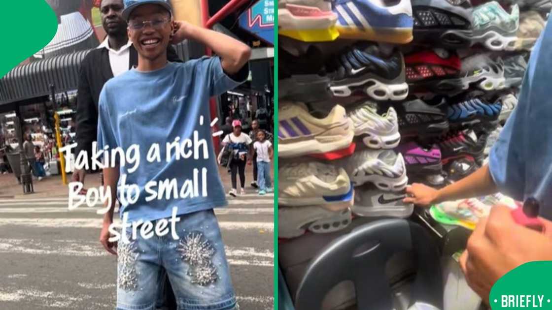 The visual on the right showed a man going through sneakers The visual on the right showed a man going through sneakers