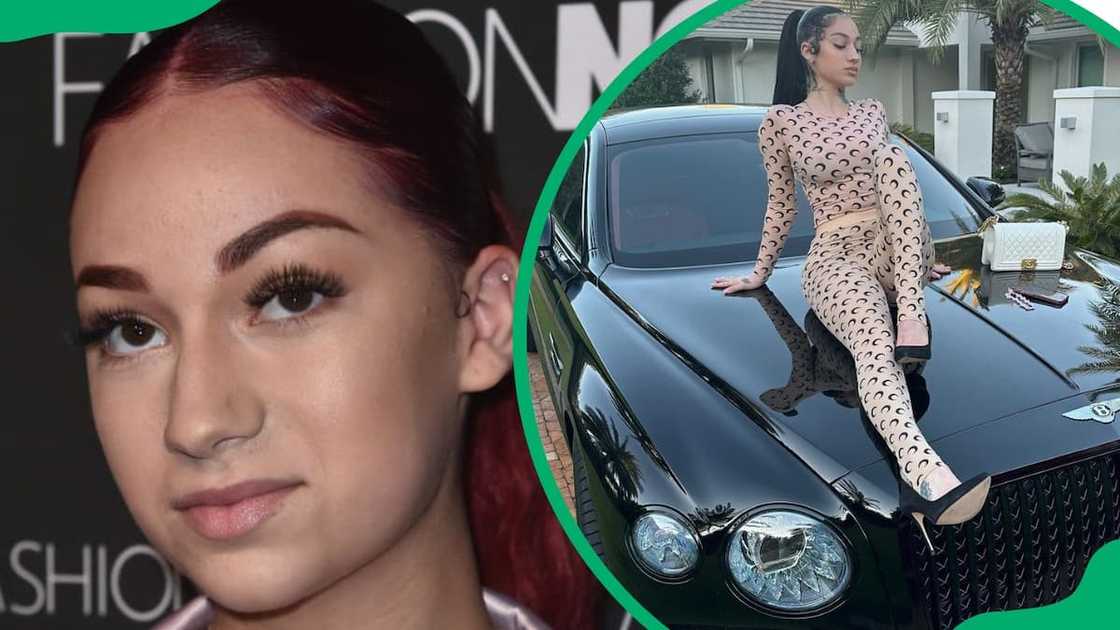 Bhad Bhabie attending the Fashion Nova x Cardi B Collaboration Launch Event (L). The rapper posing on her Bentley ride (R) Bhad Bhabie attending the Fashion Nova x Cardi B Collaboration Launch Event (L). The rapper posing on her Bentley ride (R)