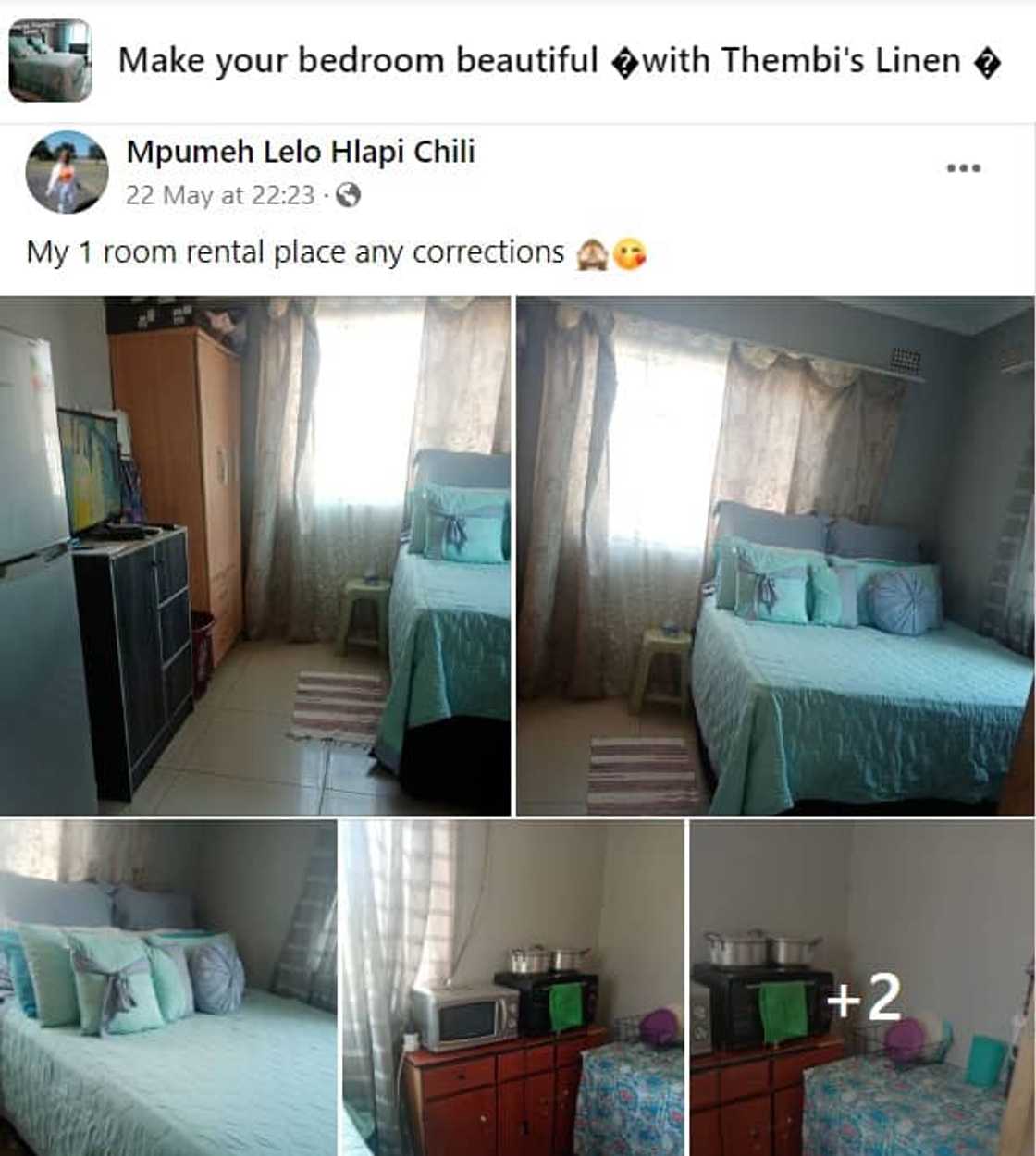 A screenshot of a woman's one-bedroom rental home. A screenshot of a woman's one-bedroom rental home.