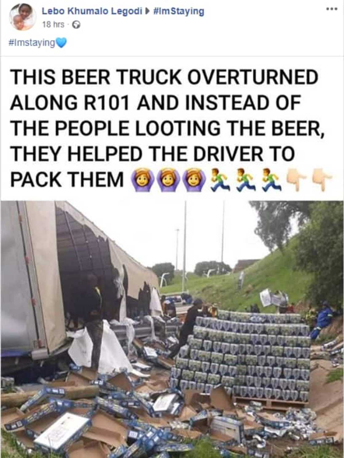 SA in disbelief as overturned truck not looted: “It was 0% alcohol” SA in disbelief as overturned truck not looted: “It was 0% alcohol”