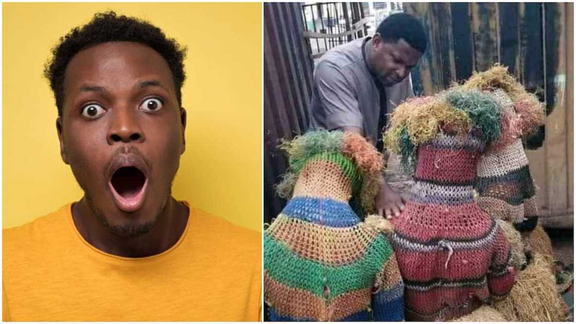 Photo Captures Moment 3 Masquerades Kneel Before Pastor for Prayers, 'Give their Lives to Christ'