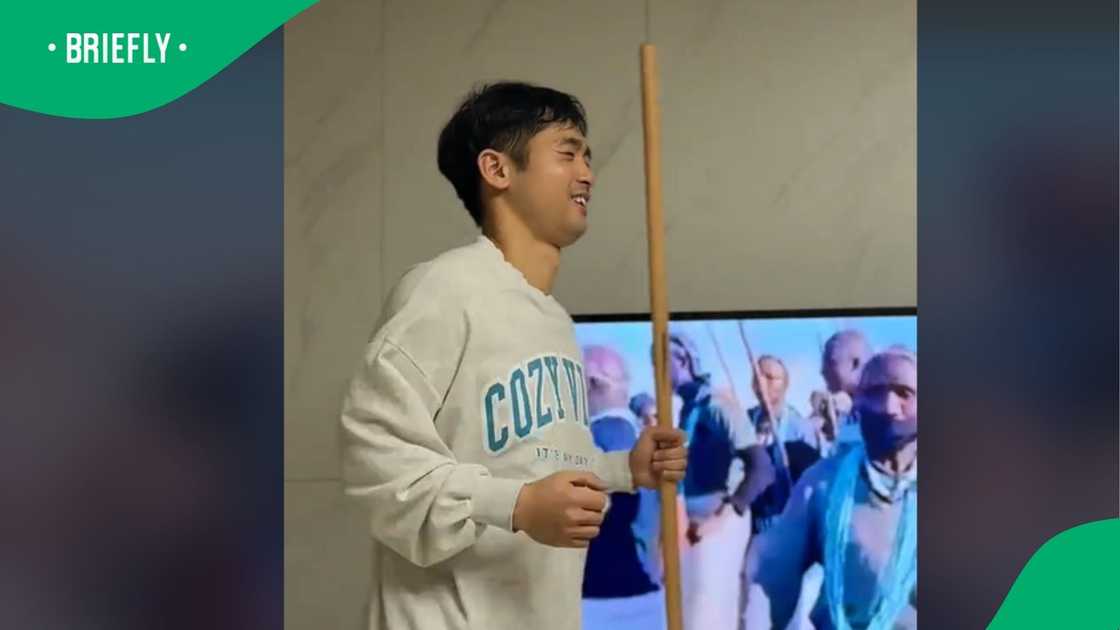 Korean husband tries Zulu dance. Korean husband tries Zulu dance.