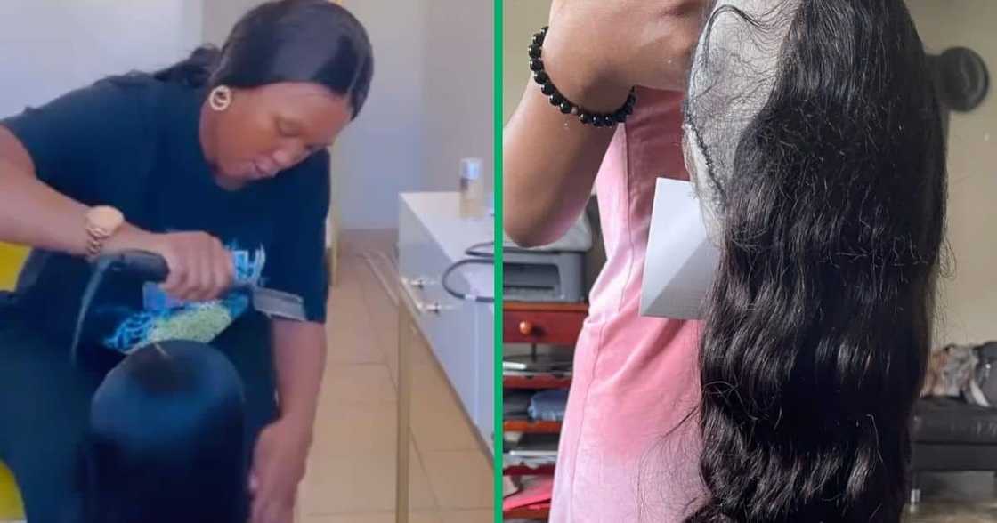 Young woman showcases wig business. Young woman showcases wig business.