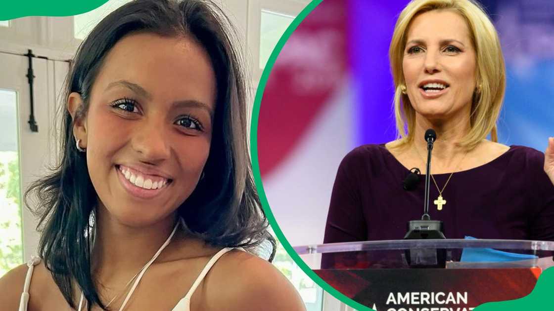 Maria Caroline smiling for the camera (L). Laura Ingraham at the 2019 American Conservative Union's Conservative Political Action Conference (R)