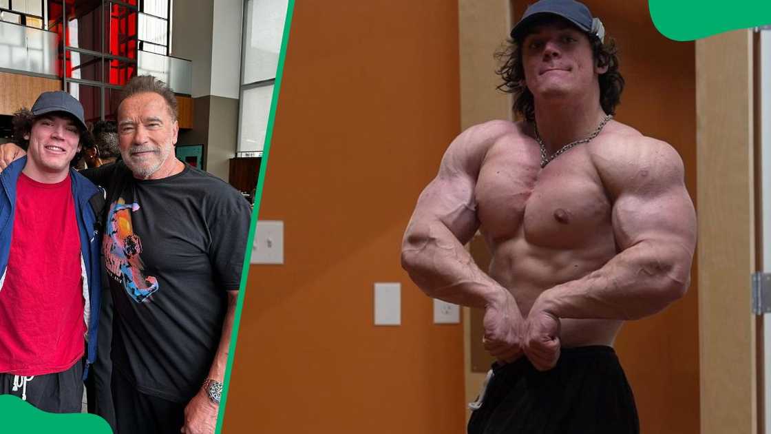 Arnold Schwarzenegger and Sam smiling for the camera (L). Sulek after a workout routine (R) Arnold Schwarzenegger and Sam smiling for the camera (L). Sulek after a workout routine (R)
