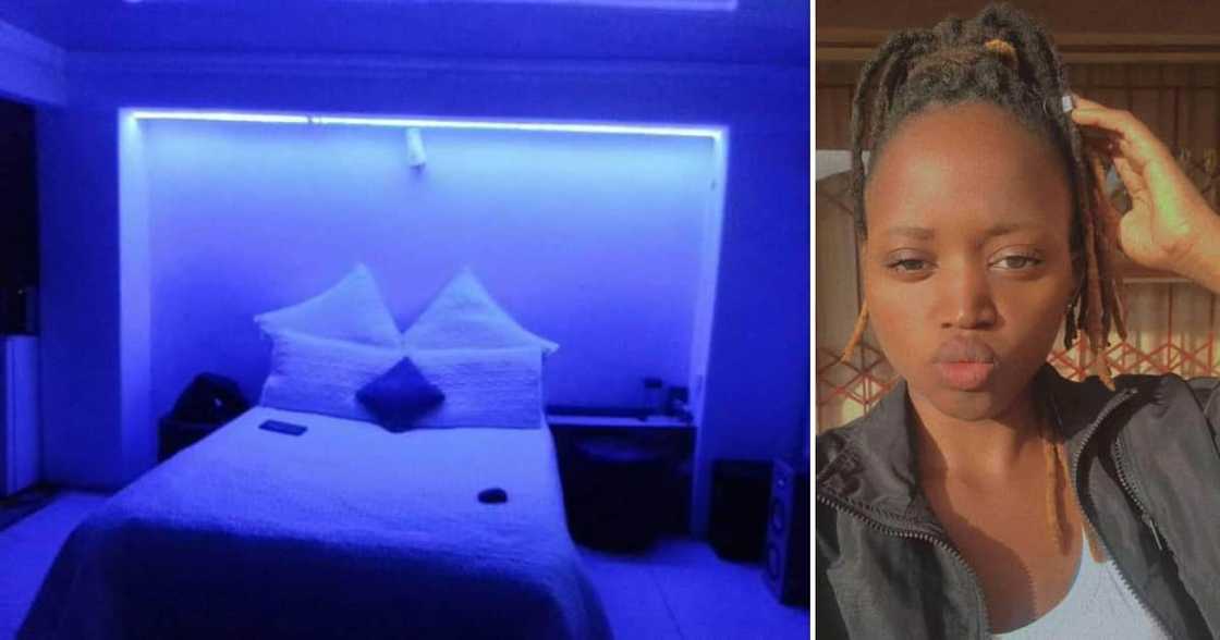 A lady's pretty bedroom with UV lights A lady's pretty bedroom with UV lights