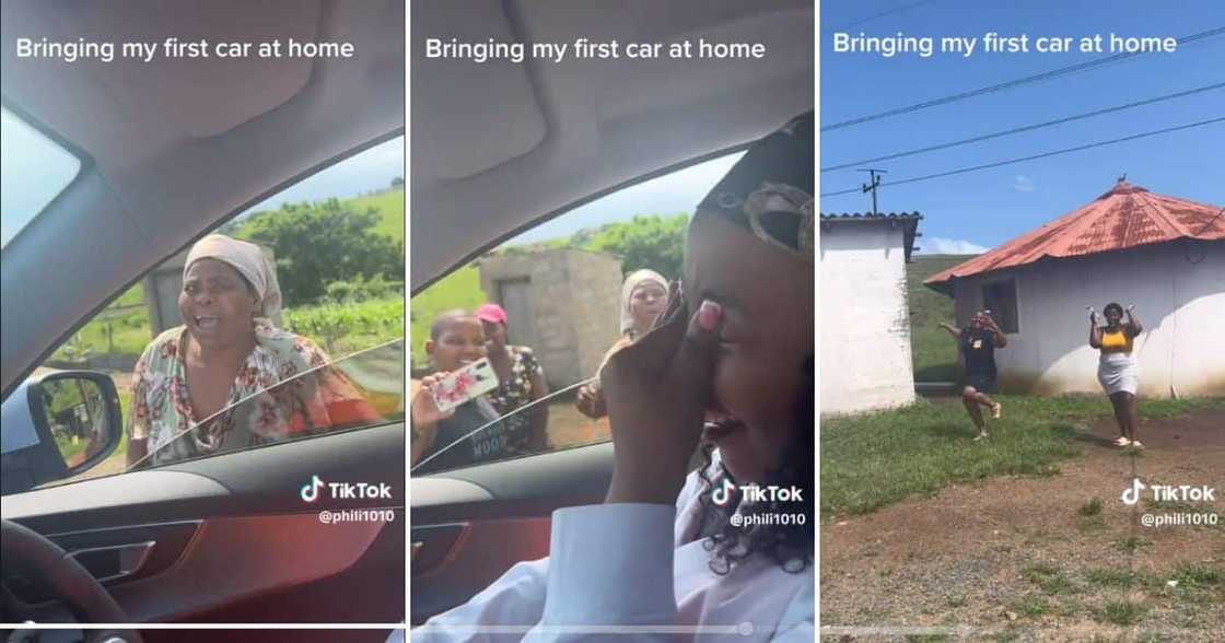 Woman takes her first car home Woman takes her first car home