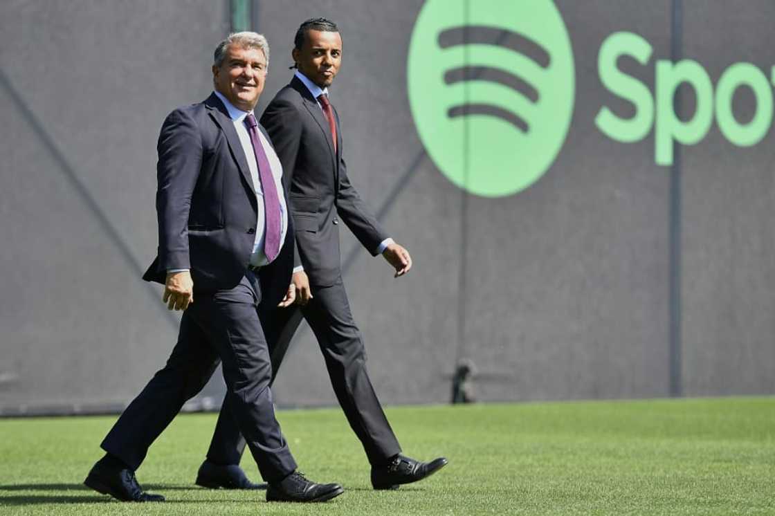 Joan Laporta introduced Jules Kounde as a Barcelona player and said the club had continued its drive to raise cash by selling a stake in media arm Barca Studio Joan Laporta introduced Jules Kounde as a Barcelona player and said the club had continued its drive to raise cash by selling a stake in media arm Barca Studio