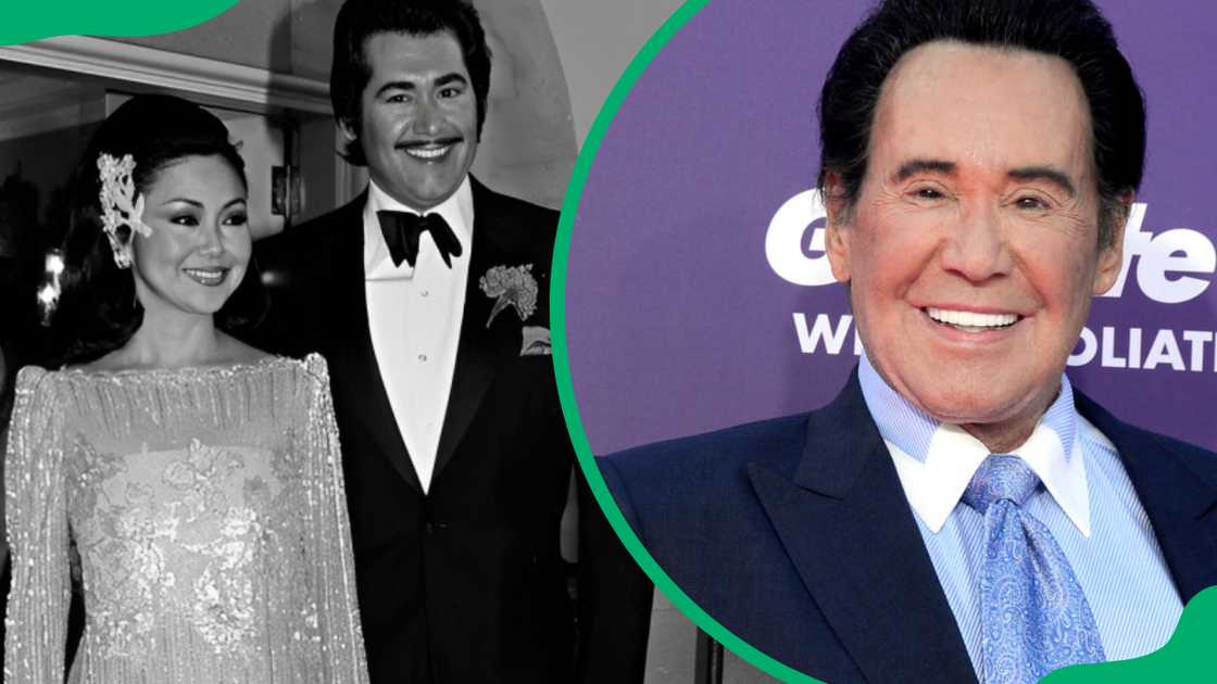 Elaine Okamura and Wayne Newton at the White House in 1982 (L). Wayne Newton during the 2022 NFL Draft (R)