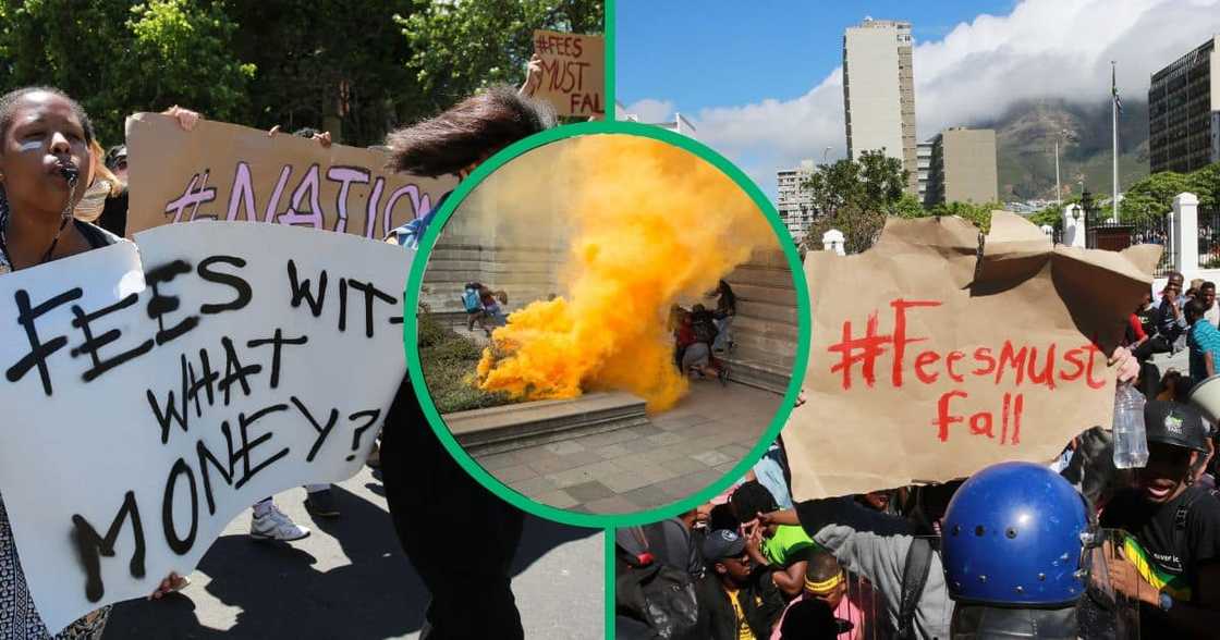 collage image of students protesting over fees