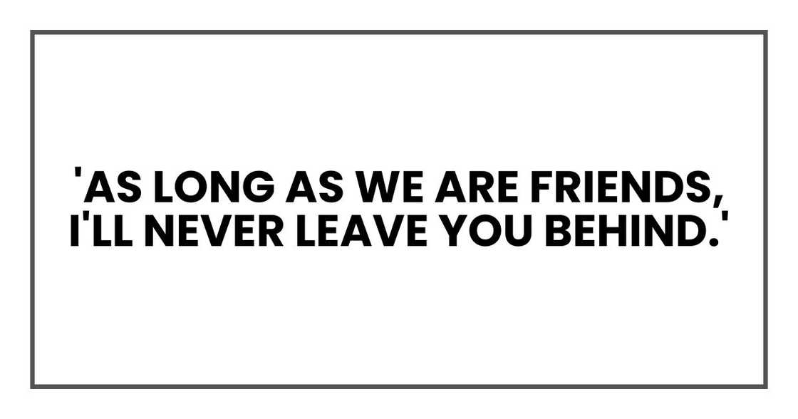'As long as we are friends, I'll never leave you behind.'