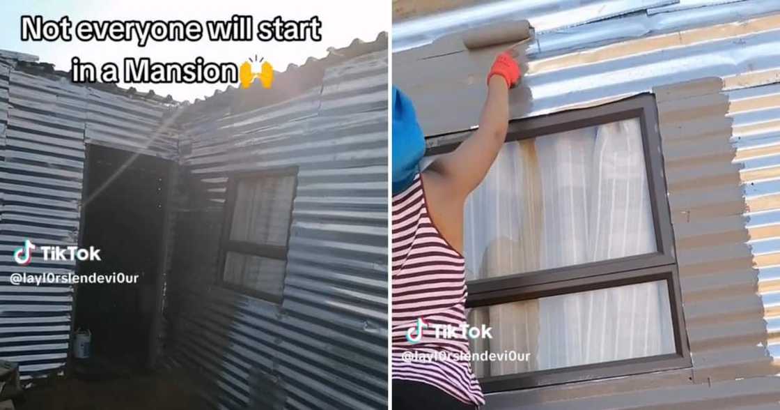 A woman renovated a mkhukhu with paint A woman renovated a mkhukhu with paint