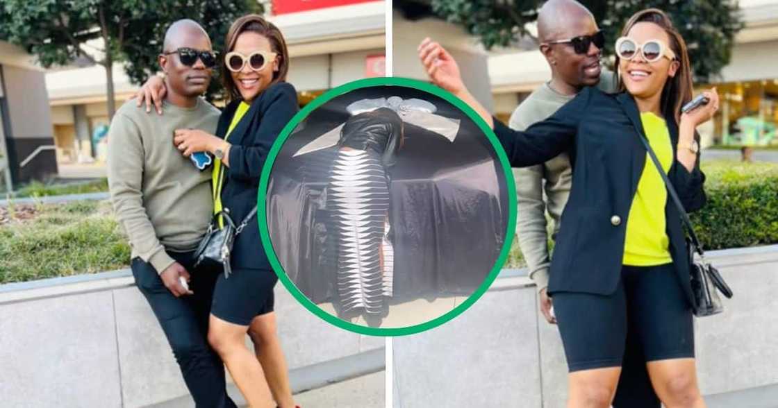 Husband surprises his wife with a Jaguar. Husband surprises his wife with a Jaguar.